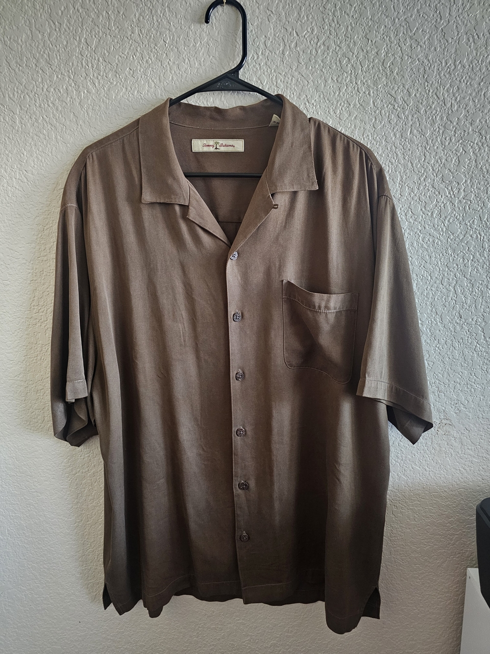Tommy Bahama Shirt Men XL Brown Short Sleeve Button Up Silk Camp Casual EUC